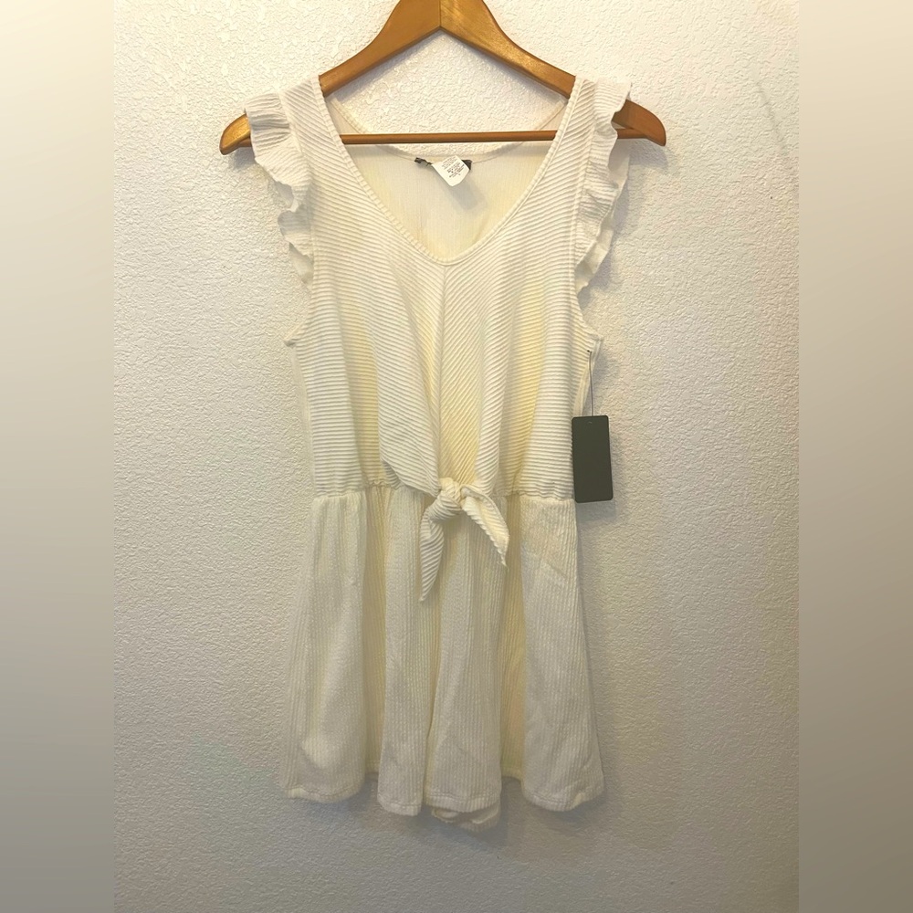 Caution To The Wind Ivory Ruffle Tie-Front Romper